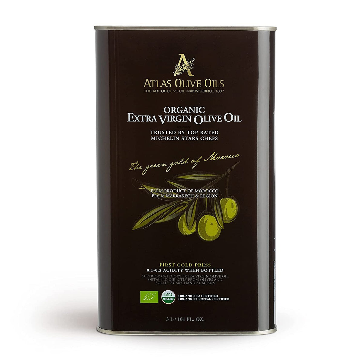 Atlas Olive Oils Usa Inc ATLAS Organic extra Virgin Olive Oil Metal TIN of 3L - 101.4 OZ 4 Pack