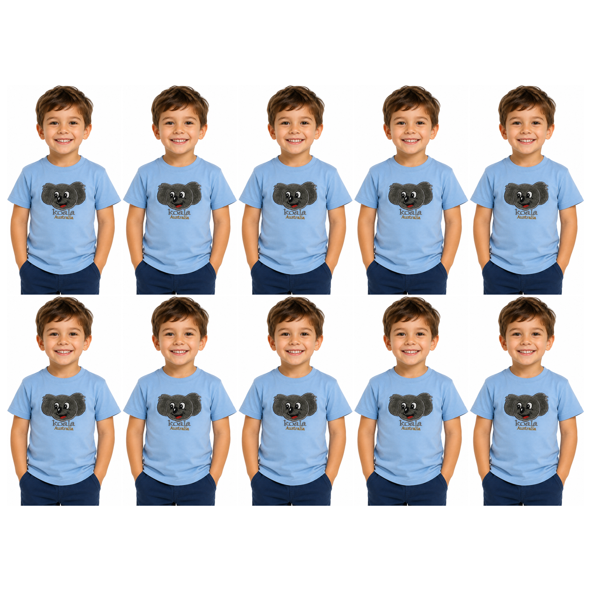 10X Kids Koala Australia T Shirt Bulk Pack Sky Blue 100 Cotton Childrens Souvenir Gift Top