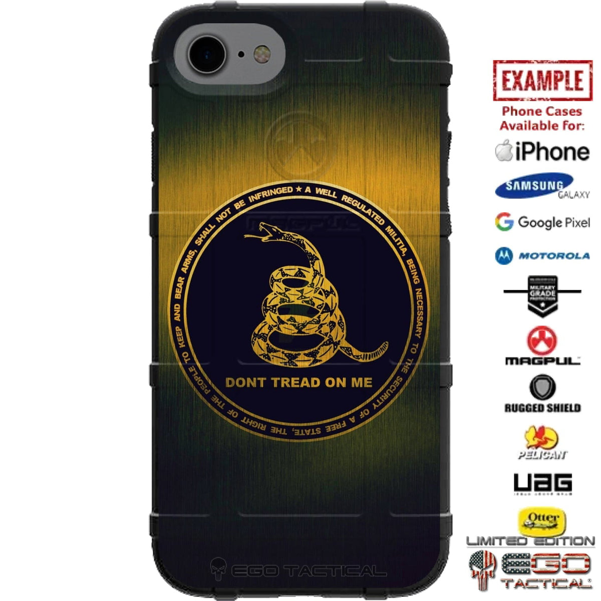 Don't Tread on Me, Yellow Gadsden Flag Seal Custom Printed Case Design for Apple, Samsung, Google & Motorola Phone Models