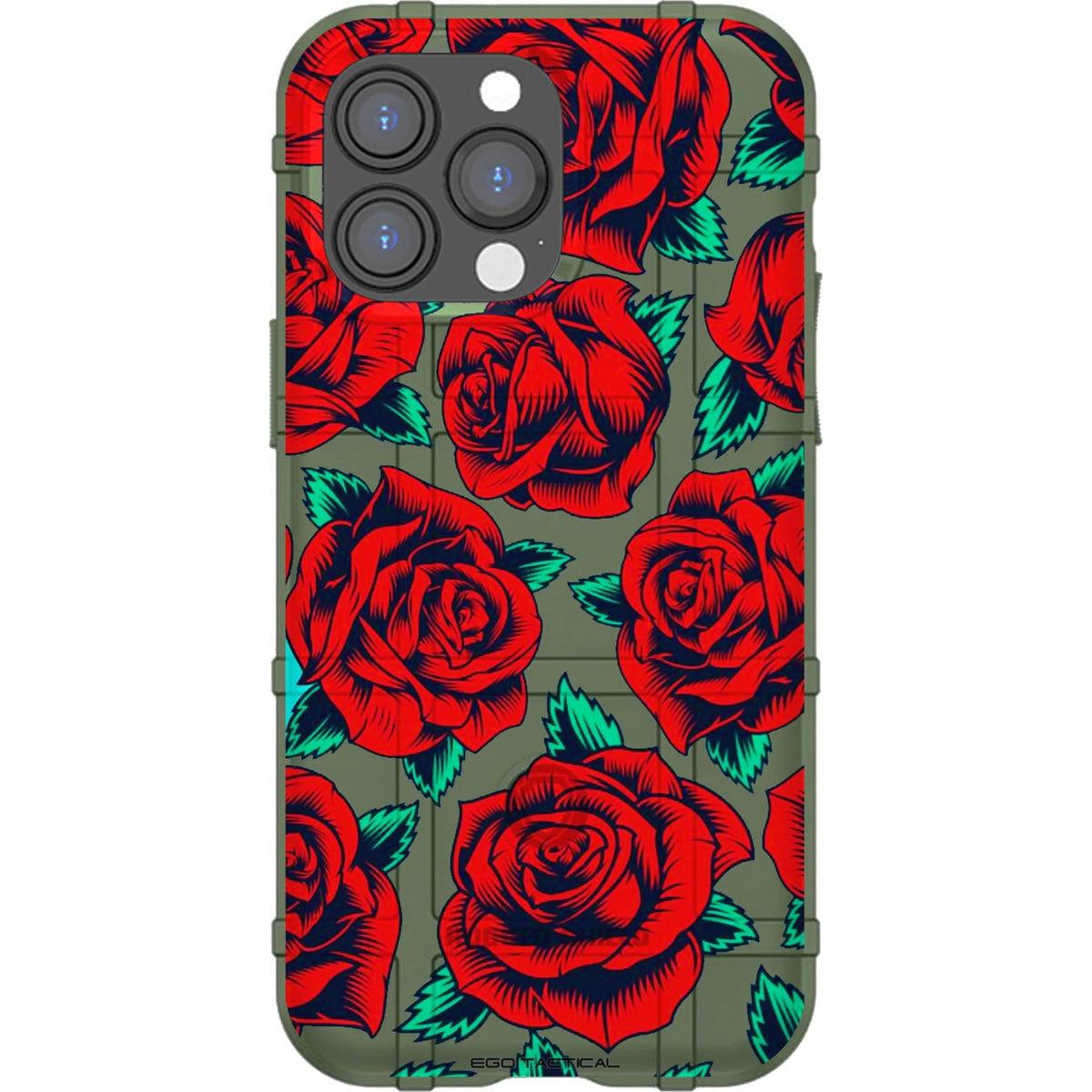 Red Roses on Black or OD Green Custom Printed Case Design for Apple, Samsung, Google & Motorola Phone Models