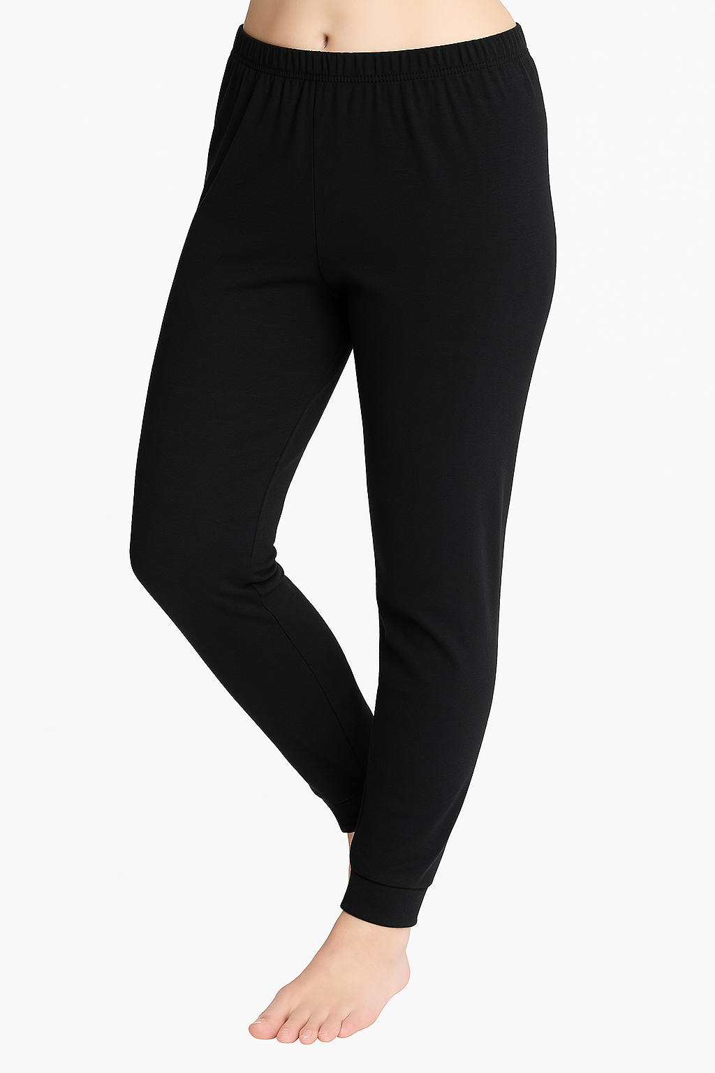 2Pcs Set Womens Cotton Crew Neck Thermal Long Sleeve Top Pants Underwear Thermals In Black