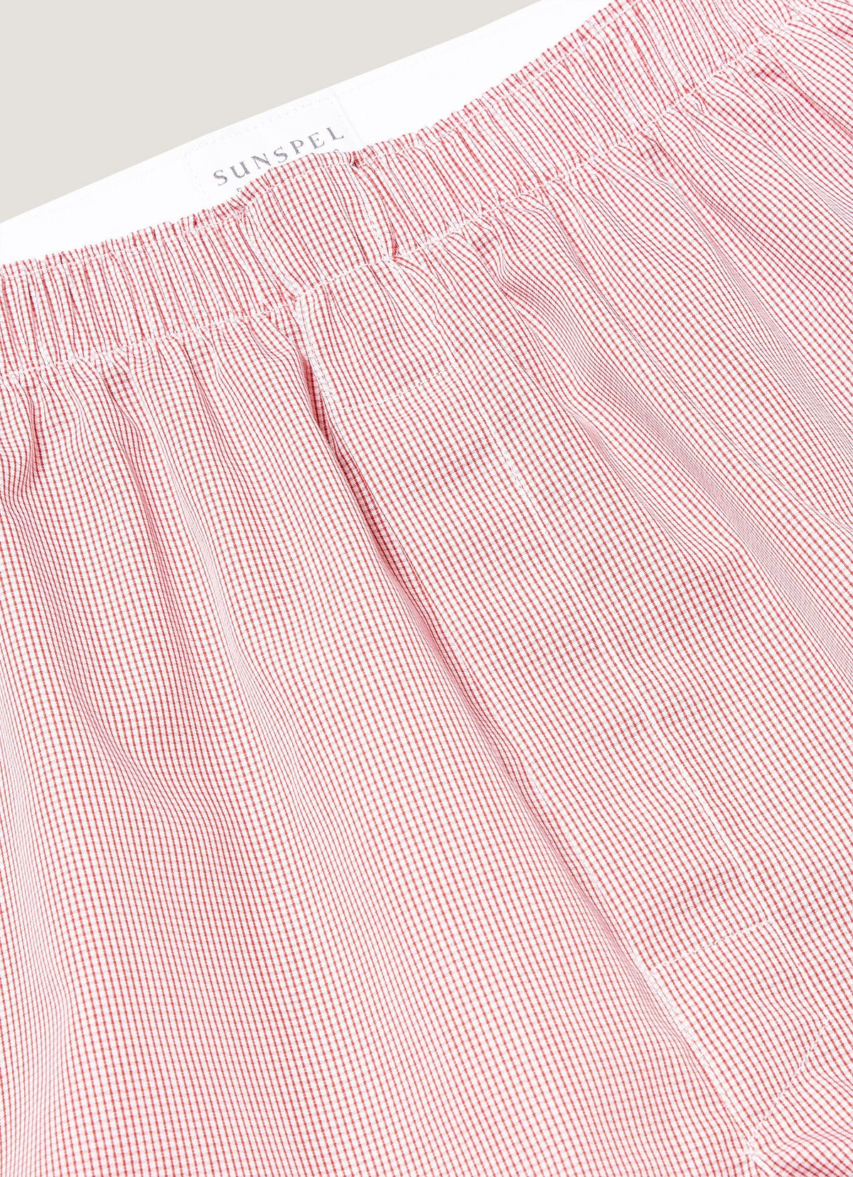 Mens Poplin Cotton Boxer Short In White Red Micro Gingham