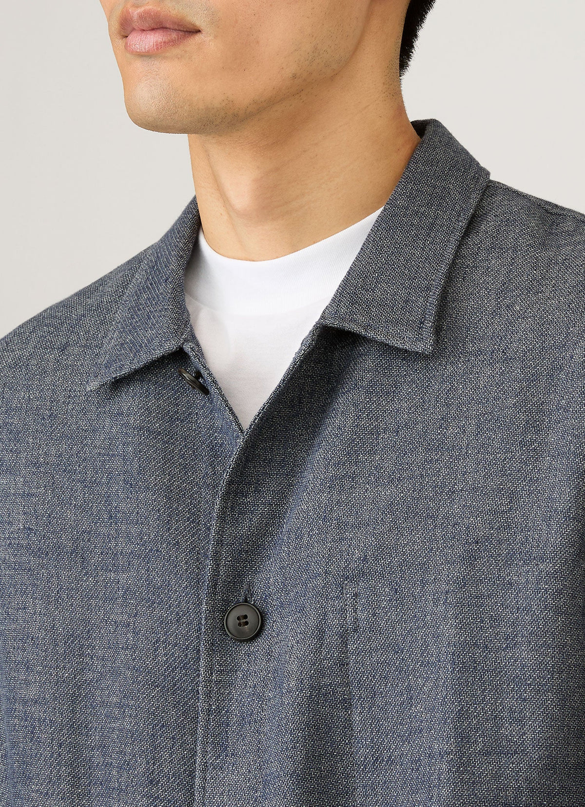 Mens Cotton Linen Twill Twin Pocket Jacket In Denim Blue Mjac7166 Buds
