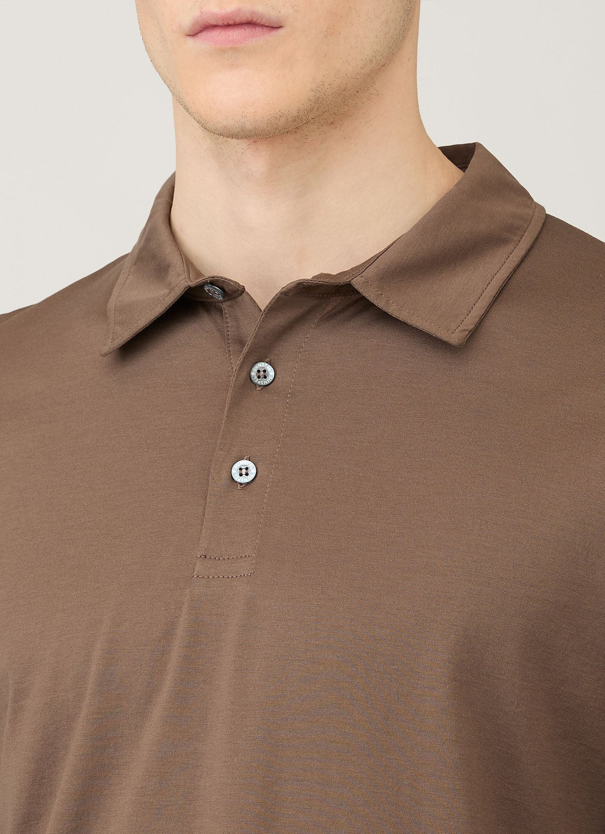Mens Long Sleeve Classic Jersey Polo Shirt In Bark Mpol1054 Brgc