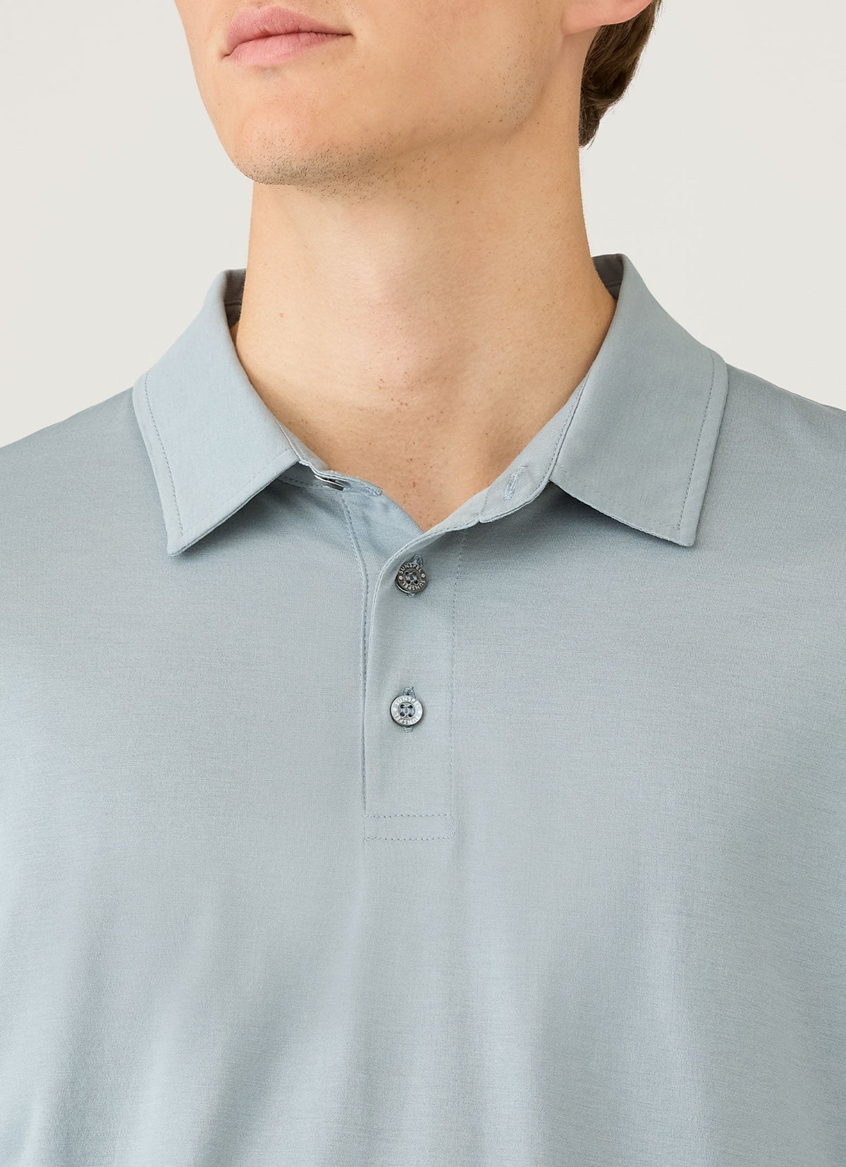 Mens Long Sleeve Classic Jersey Polo Shirt In Stone Blue Mpol1054 Buwt