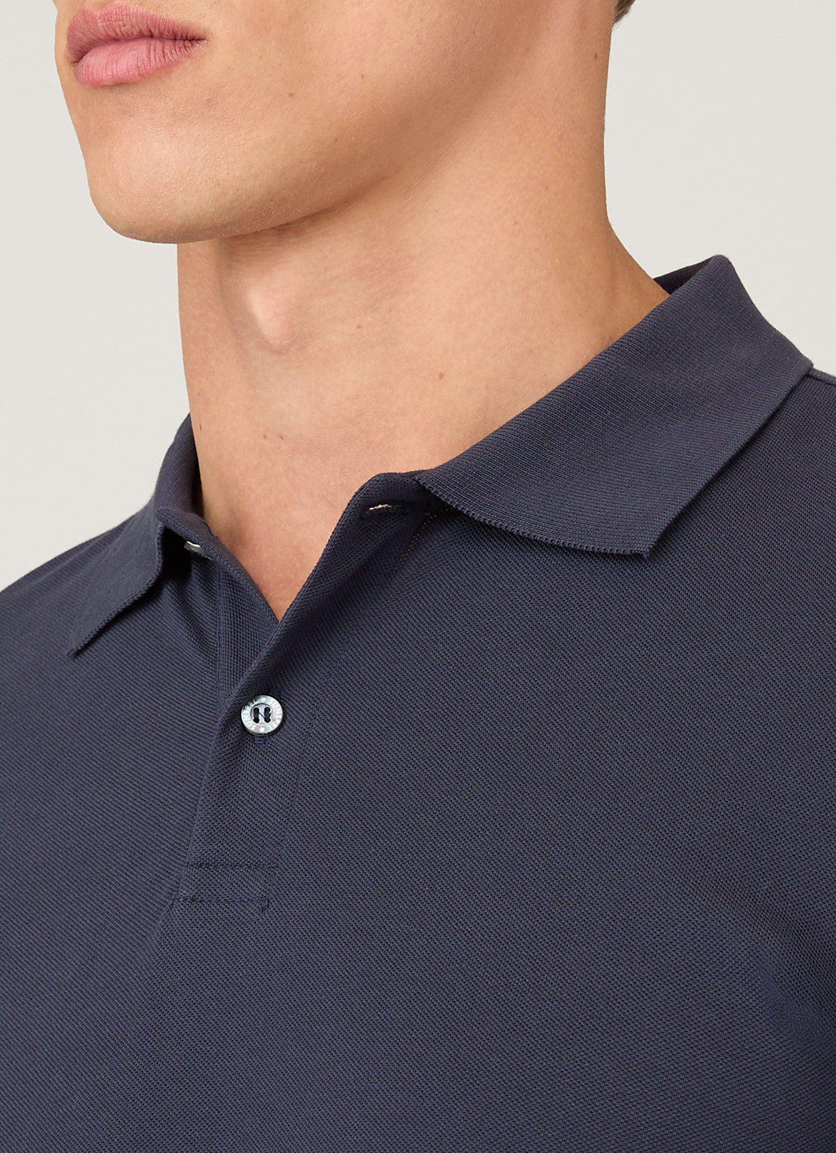 Mens Long Sleeve Pique Polo Shirt In Navy Mpol1065 Buaa