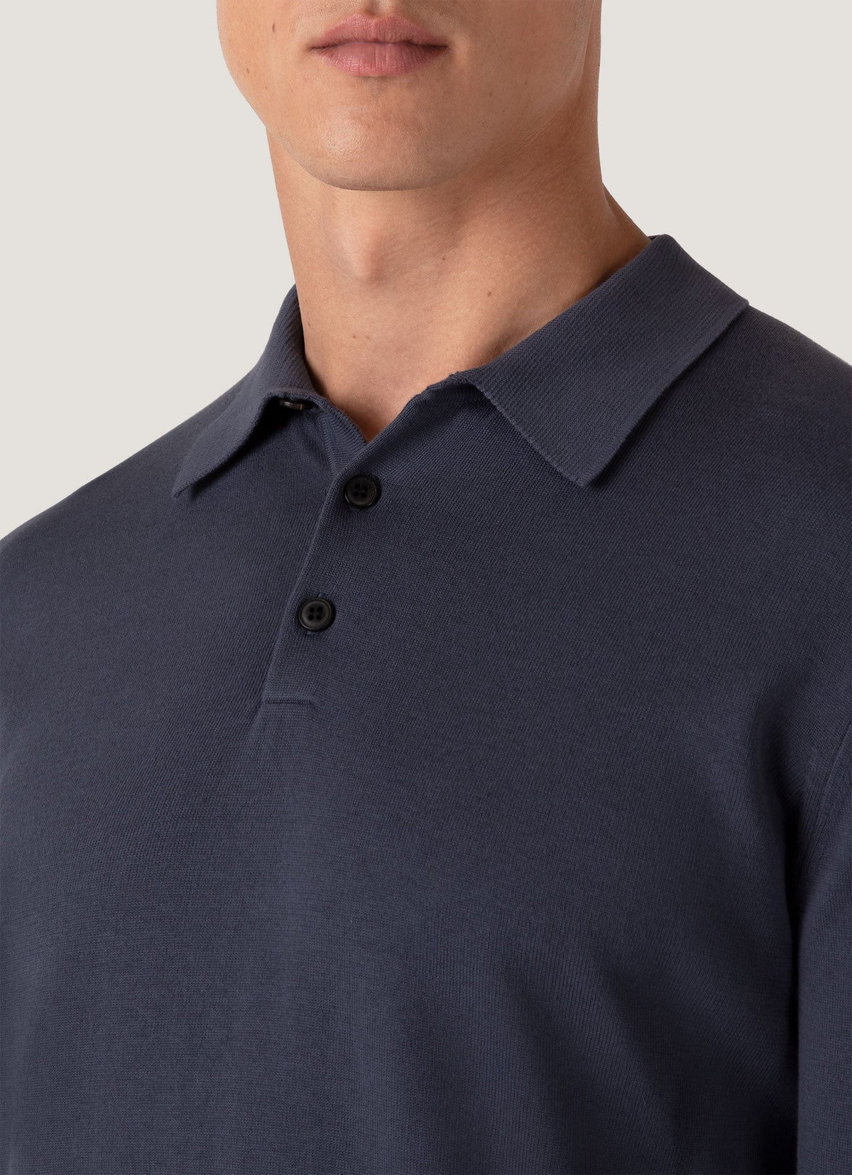 Mens Long Sleeve Sea Island Cotton Polo Shirt In Slate Blue Mpol8047 Buua