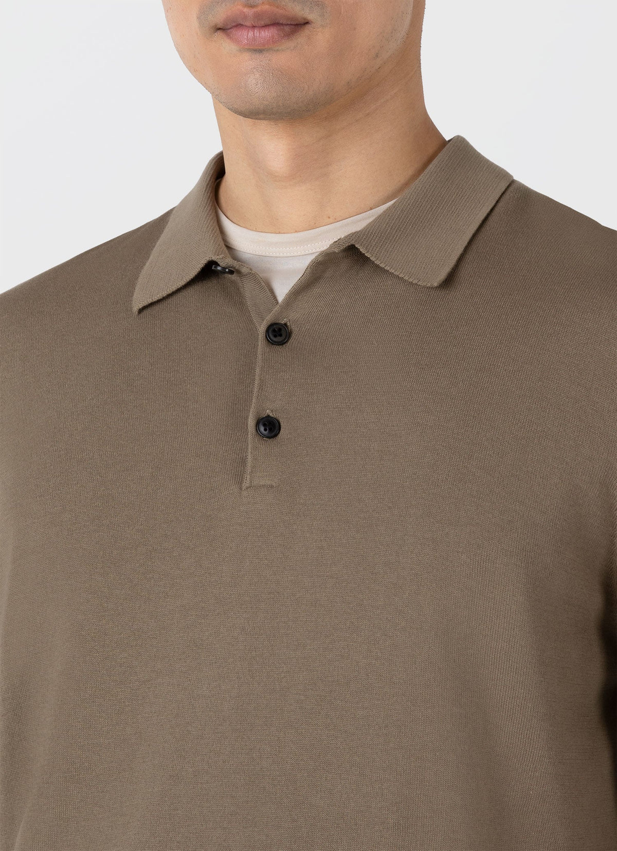 Mens Long Sleeve Sea Island Cotton Polo Shirt In Dark Stone Mpol8047 Whdc