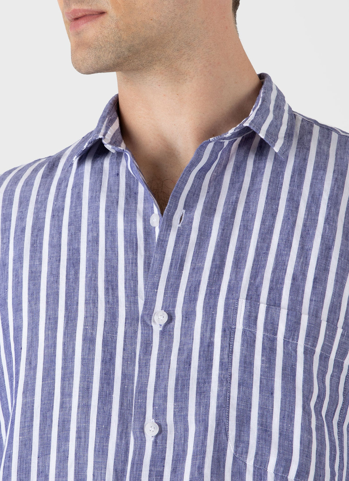 Mens Short Sleeve Linen Shirt In Navy White Msht2039 Stmo