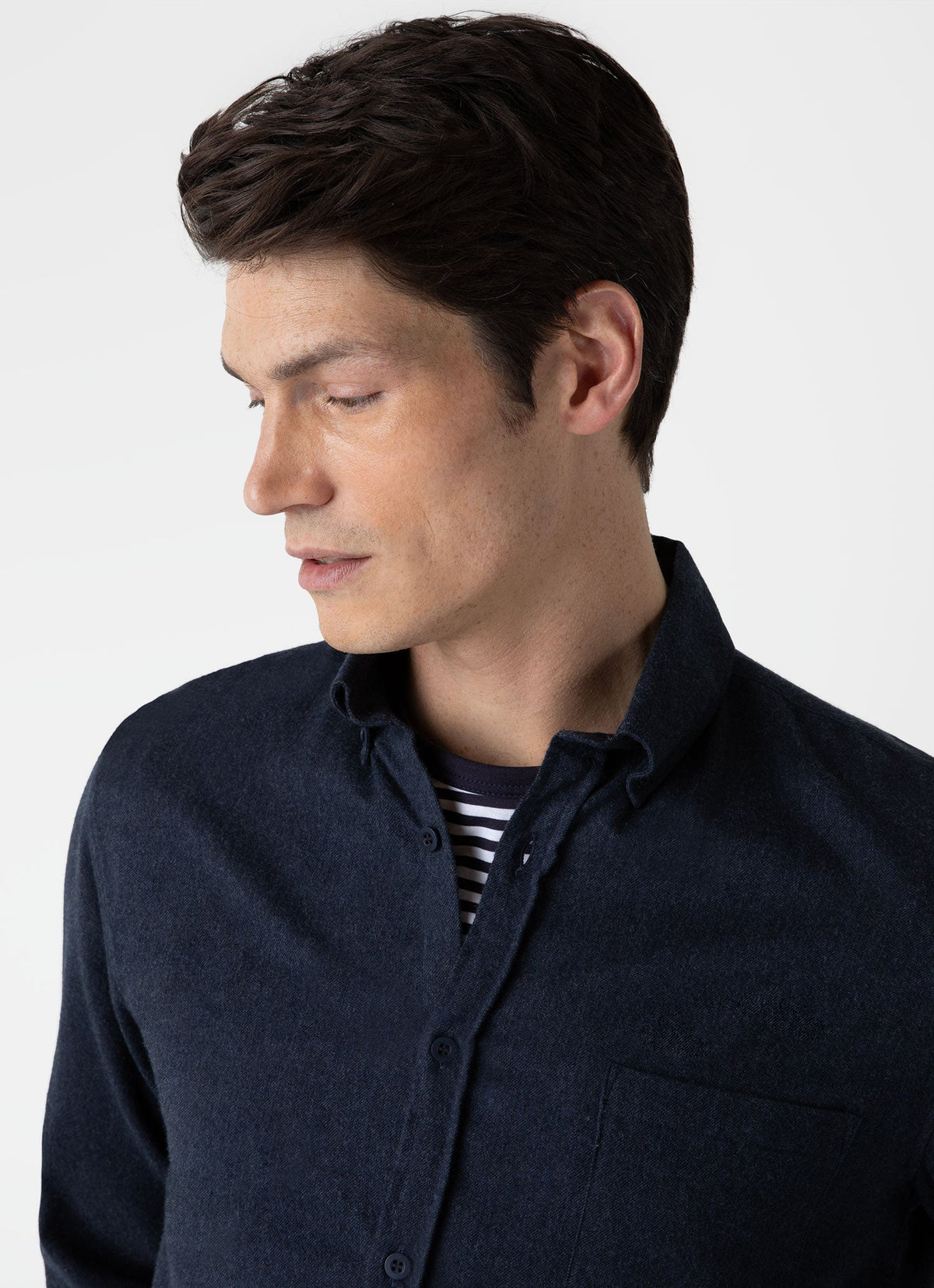 Mens Button Down Flannel Shirt In Navy Melange Msht2063 Buag2