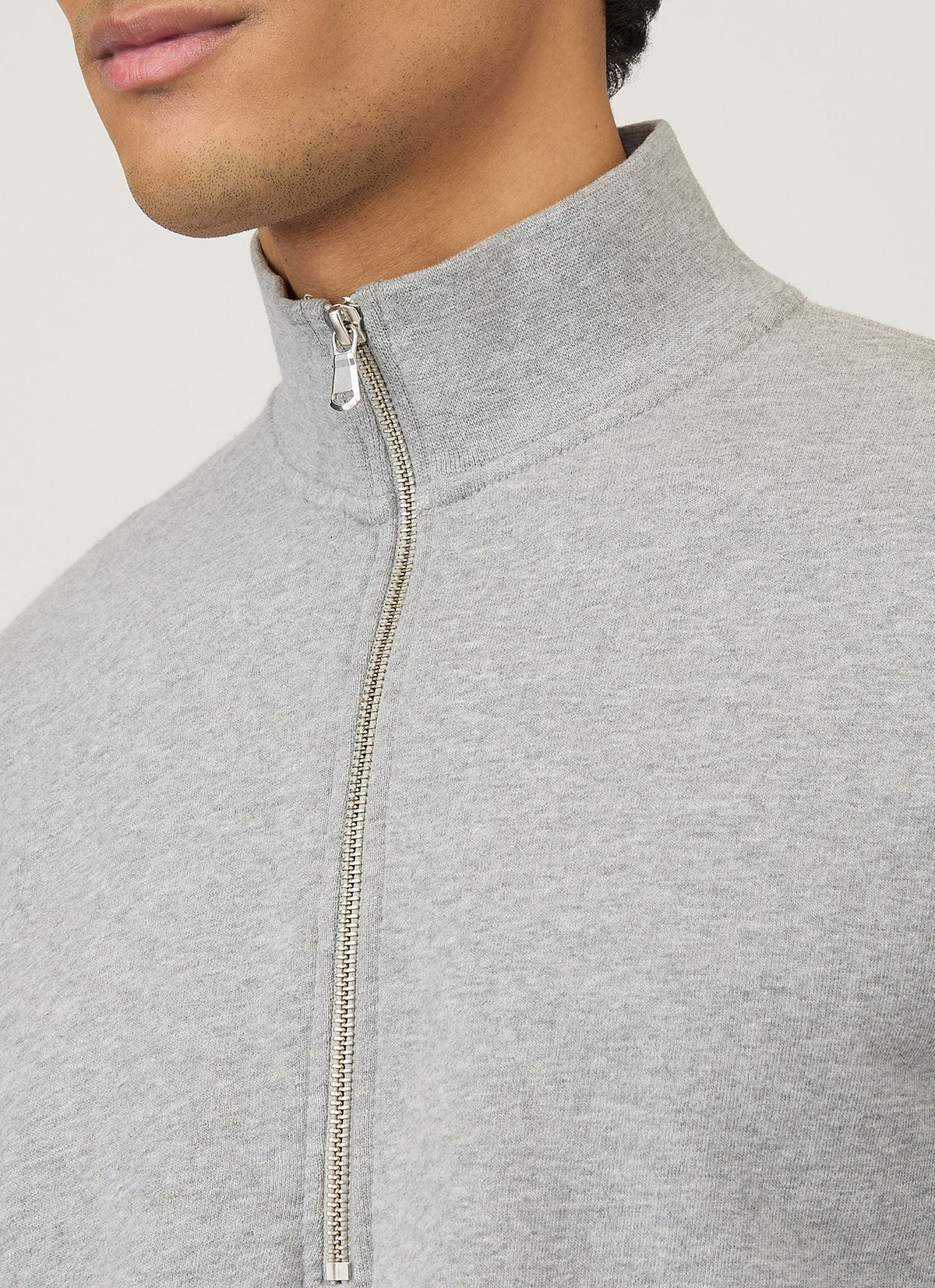 Mens Half Zip Loopback Sweatshirt Grey Melange