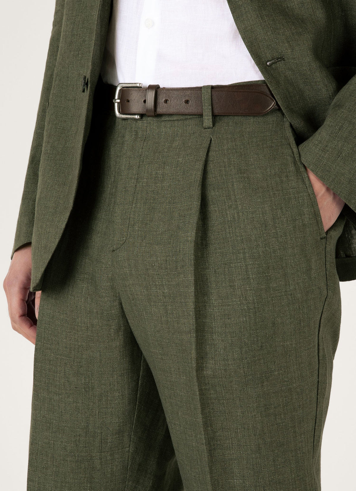 Mens Pleated Linen Trouser In Hunter Green Mtrs3115 Gngc