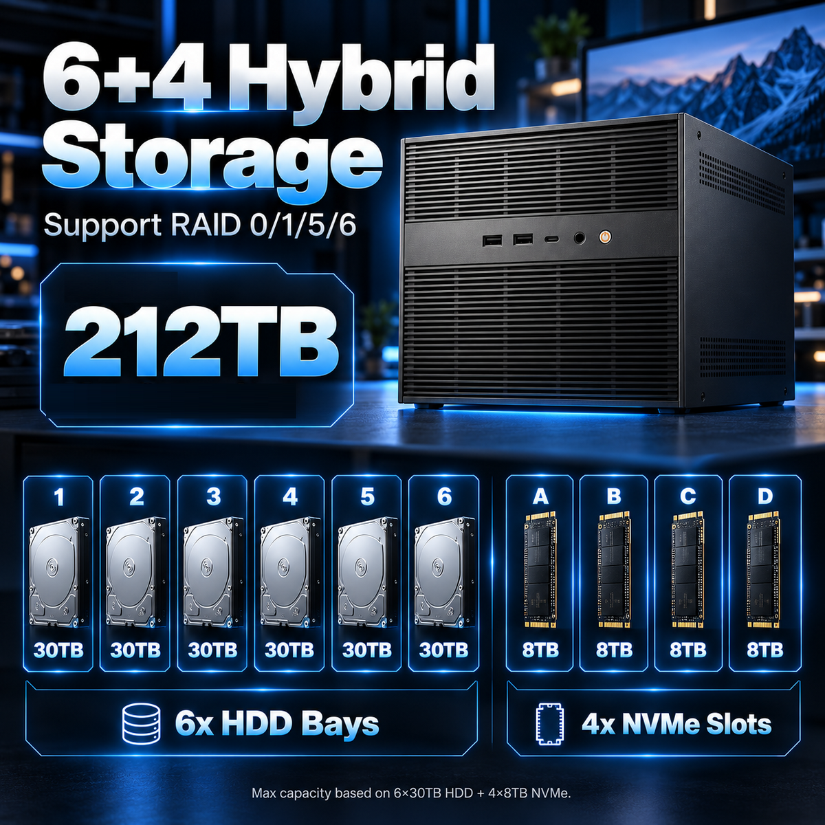 6+4 Bay Hybrid NAS Server, Intel 12th Gen 6-Core