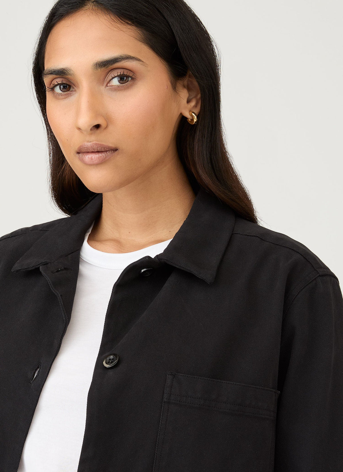 Womens Cotton Drill Chore Jacket In Black