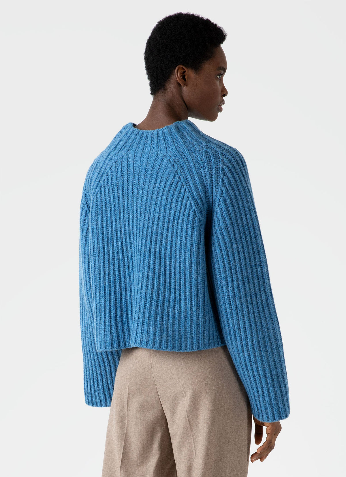 Womens Lambswool Chunky Funnel Neck Jumper In Blue Jean Wjum8188 Busz