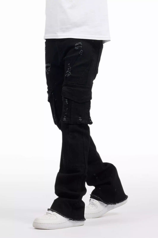 Boys Adalee Black Stacked Flare Jean