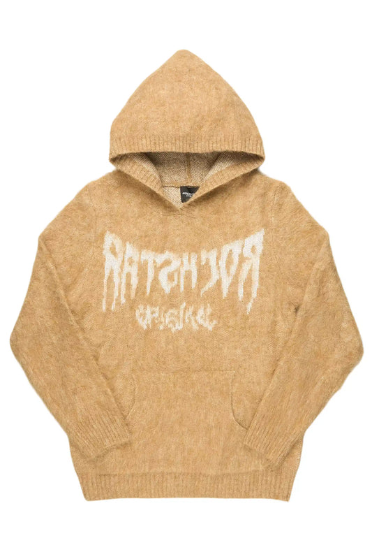 Andreas Beige Reflected Graphic Knitted Hoodie