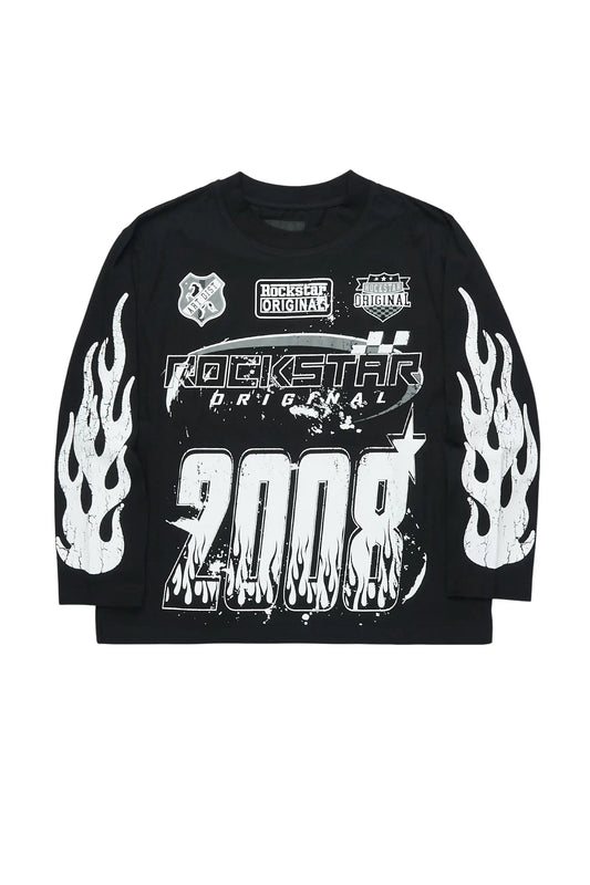 Boys Amos Black Long Sleeve Graphic T-Shirt