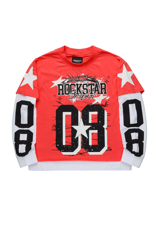 Boys Allstar Red/White Double Layer L/S Graphic T-Shirt