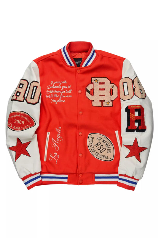 Adrienne Orange Oversized Varsity Jacket