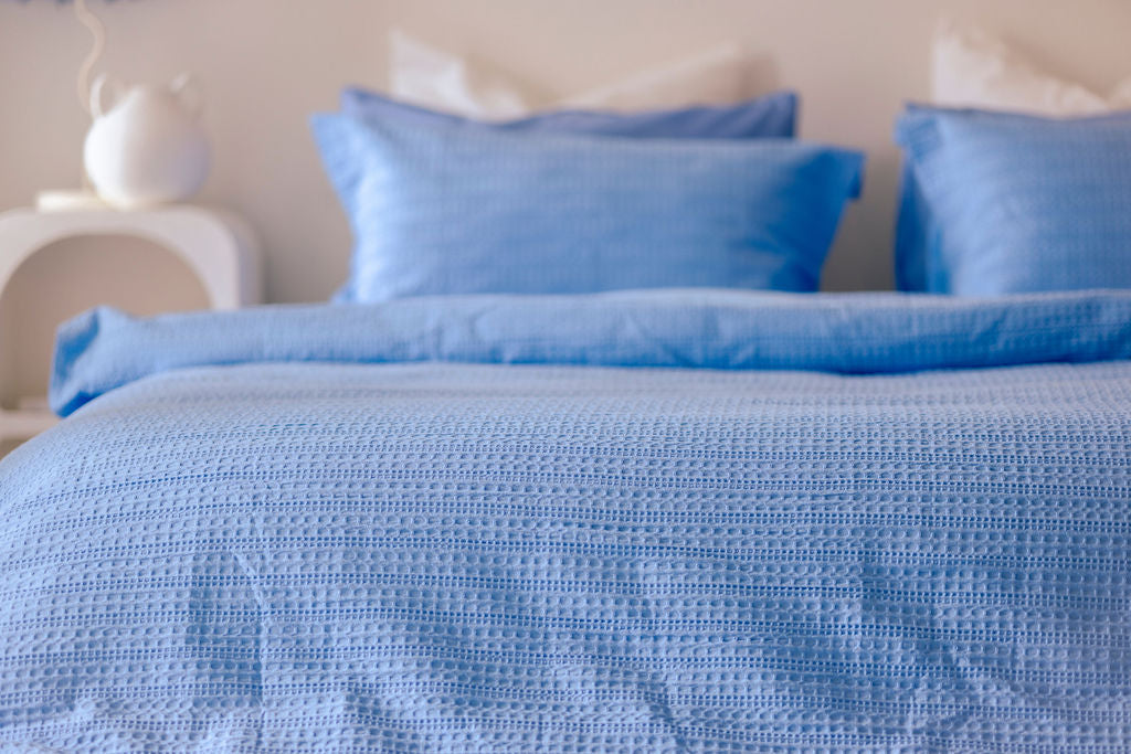 Jacquard Waffle Duvet Cover Blue Bell