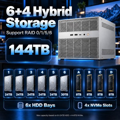 6+4 Bay Hybrid NAS Server, Intel 12th Gen 6-Core