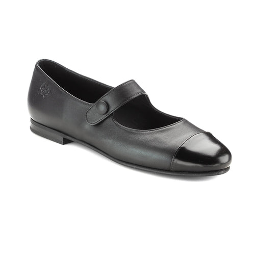 1596 - Black Leather Teens Dressy Strap Shoe