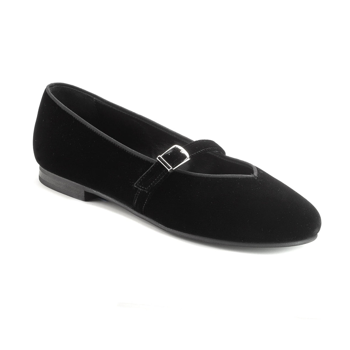 1598 - Black Velvet Teens Dressy Strap Shoe