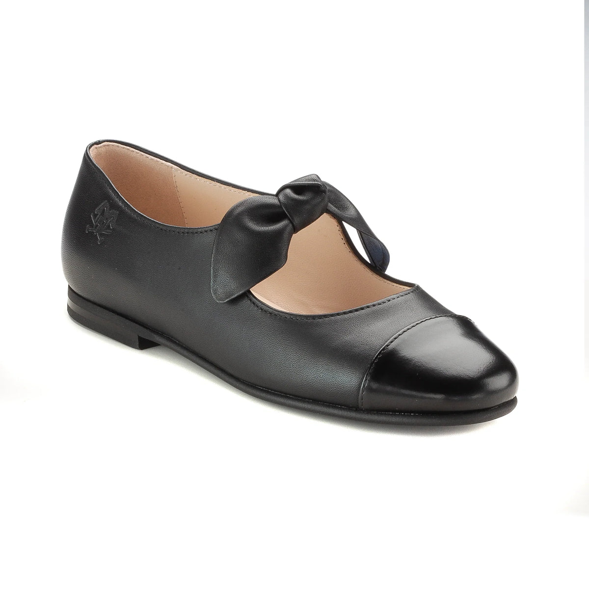 1599 - Black Leather Girls Mary Jane Strap