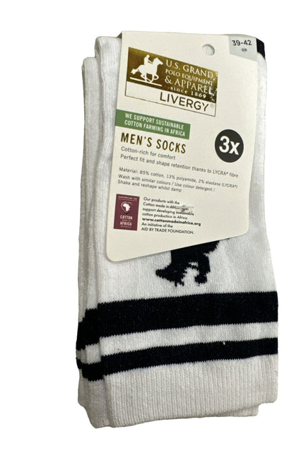 6X U S Polo Assn Livergy Mens Crew Socks Bulk Pack White Navy 1 Pack Of 3 Pairs
