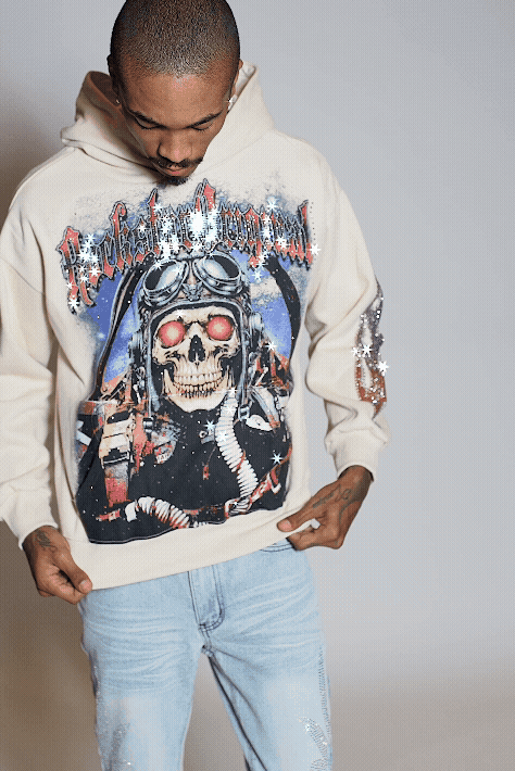 Airhart Beige Rhinestone Oversized Hoodie