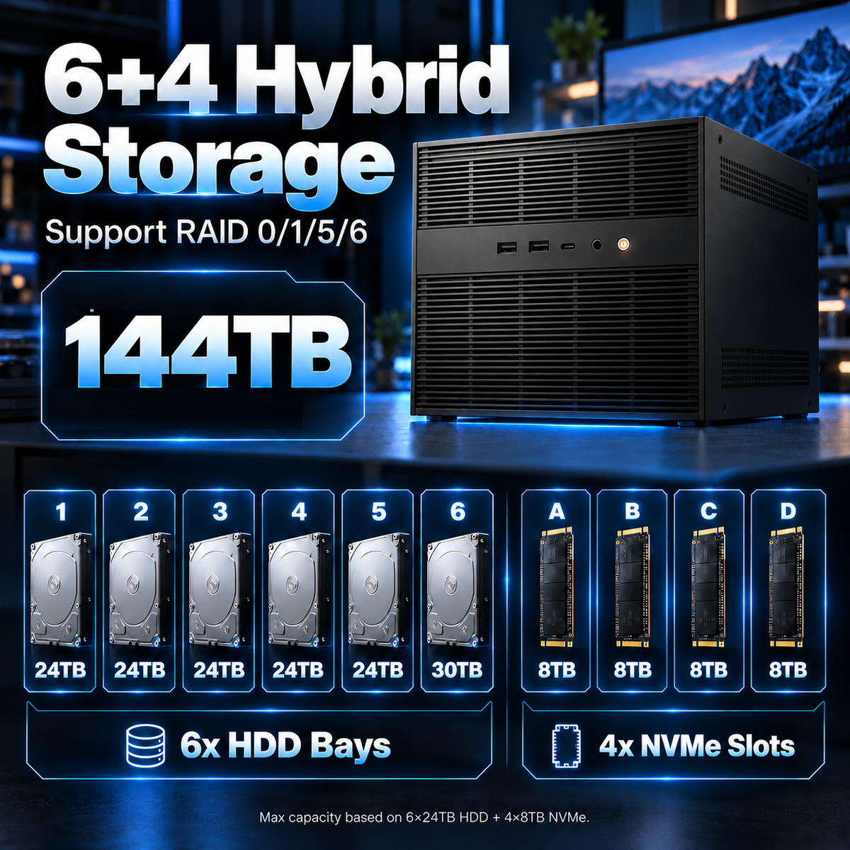 6+4 Bay Hybrid NAS Server, Intel 12th Gen 6-Core