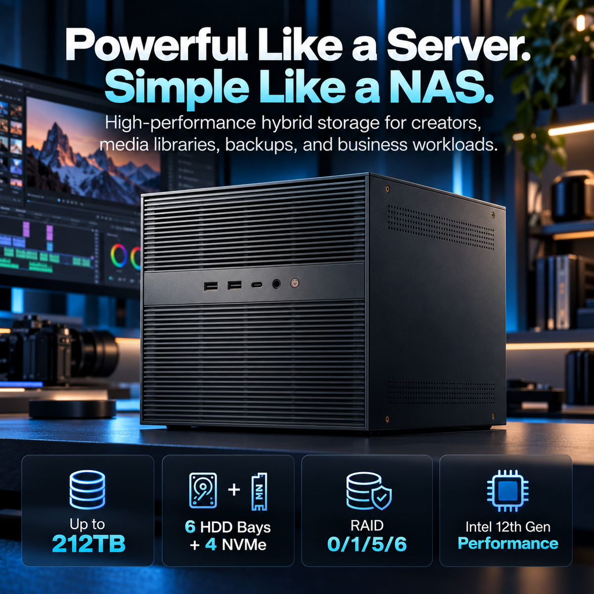 6+4 Bay Hybrid NAS Server, Intel 12th Gen 6-Core