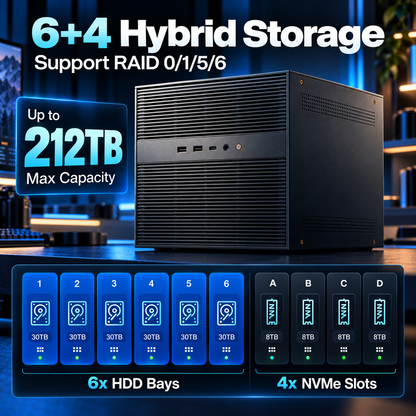 6+4 Bay Hybrid NAS Server, Intel 12th Gen 6-Core
