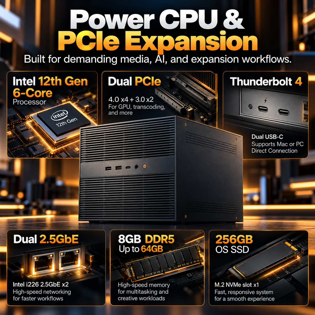 6+4 Bay Hybrid NAS Server, Intel 12th Gen 6-Core