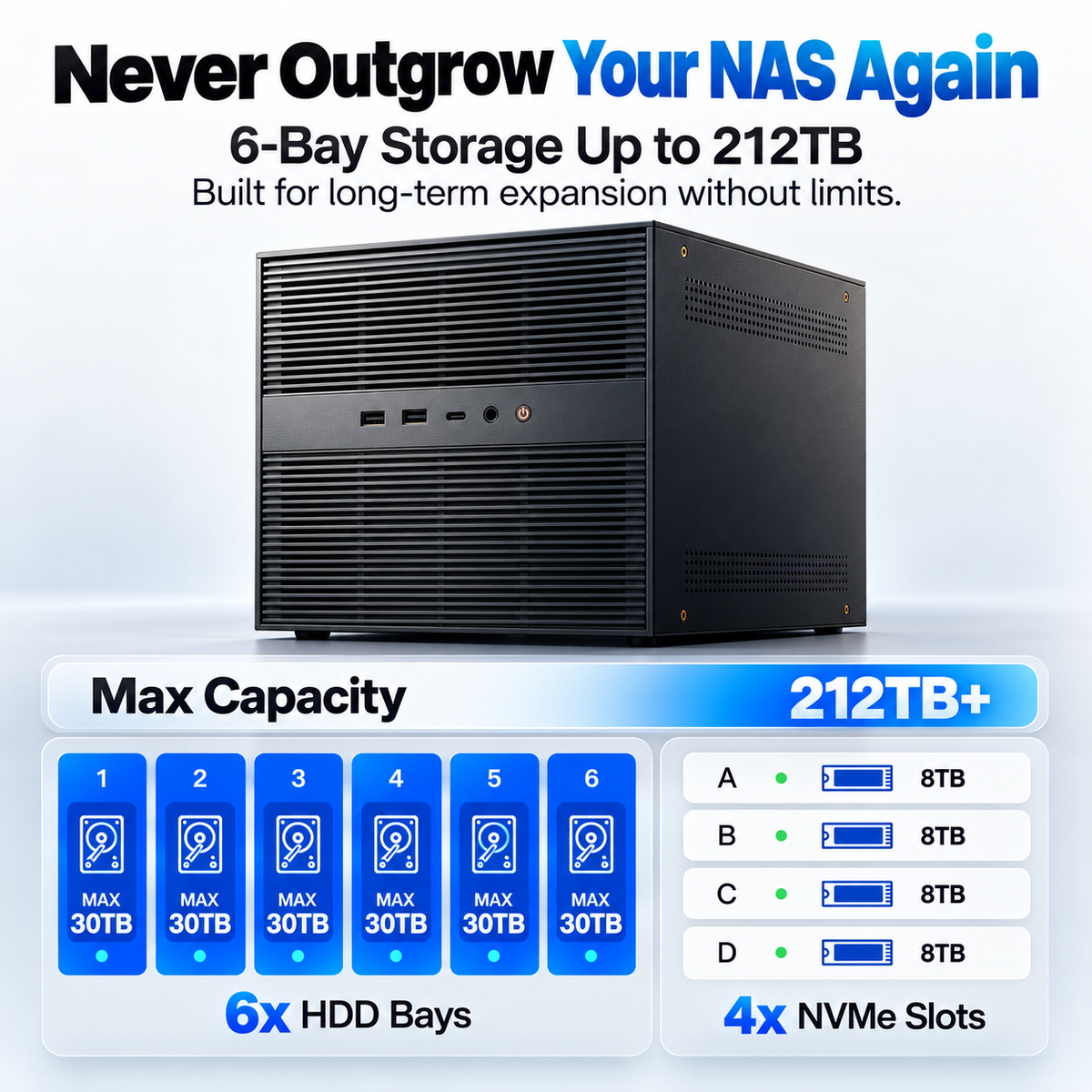6+4 Bay Hybrid NAS Server, Intel 12th Gen 6-Core