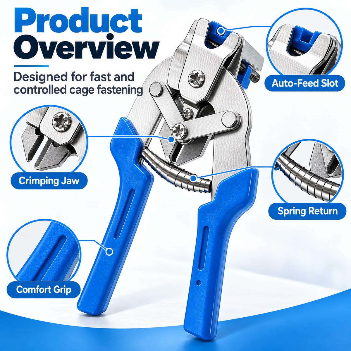 M Clip Cage Pliers, Spring-Assisted Crimping Tool for Chicken Rabbit Wire Cages