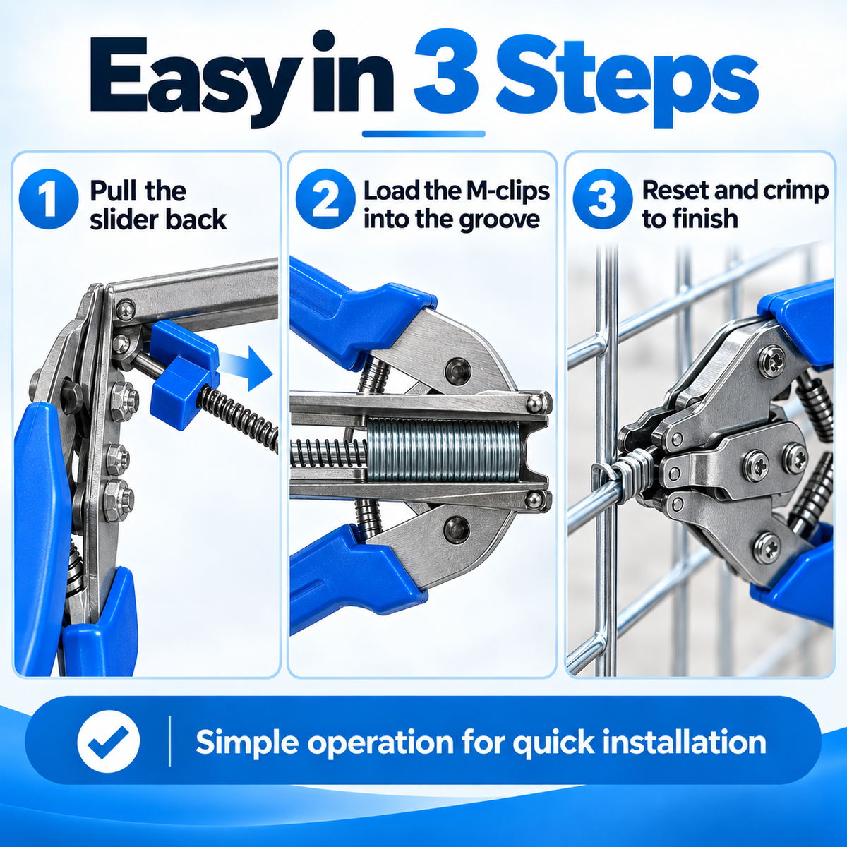 M Clip Cage Pliers, Spring-Assisted Crimping Tool for Chicken Rabbit Wire Cages