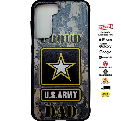 CLEARANCE - Custom Printed Samsung Galaxy S21 pROUD ARMY DAD Misprint into Camera hole Design on Pelican Ranger Black