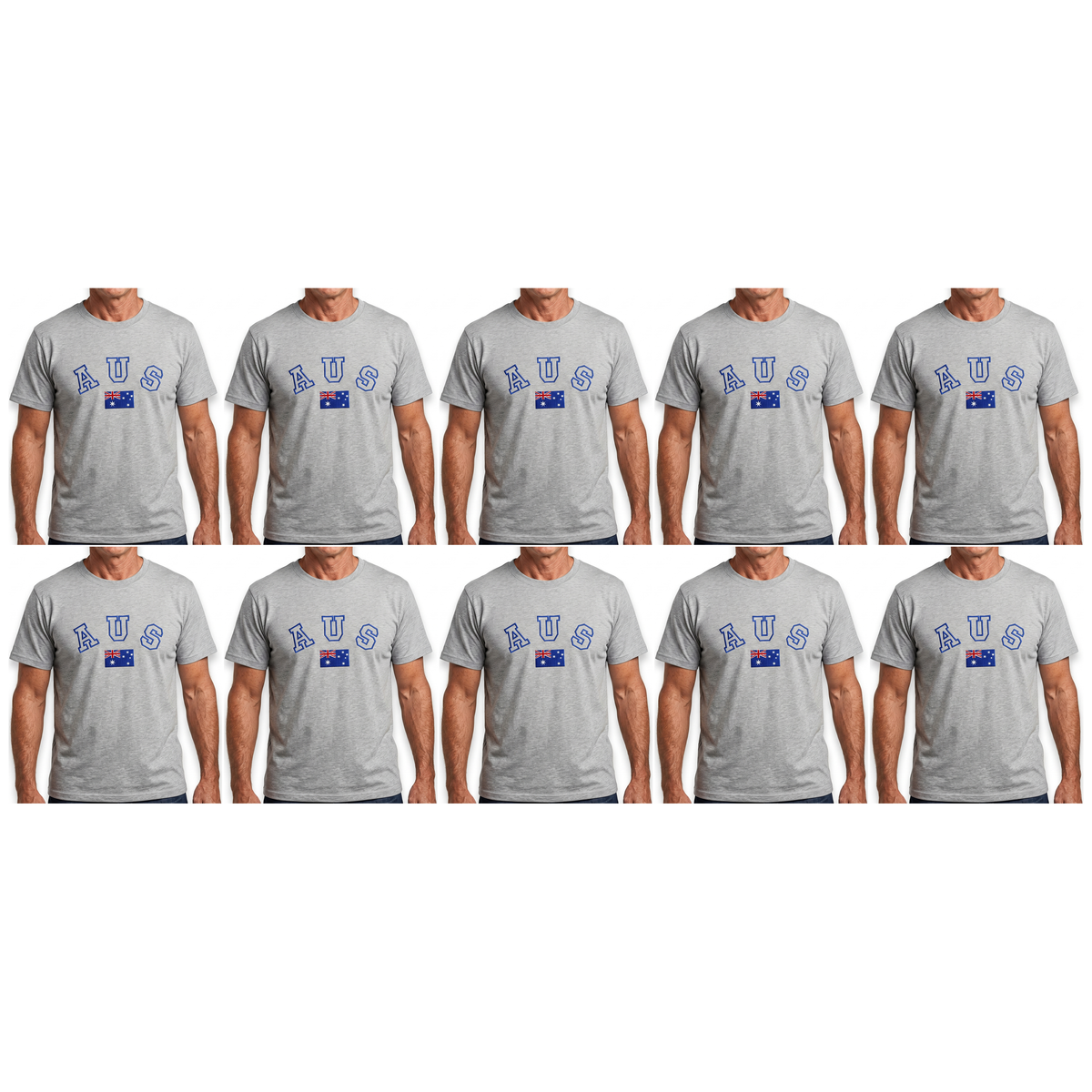 10X Adult Australian Aus Flag Souvenir T Shirt Bulk Pack Grey Cotton Blend Tee Top