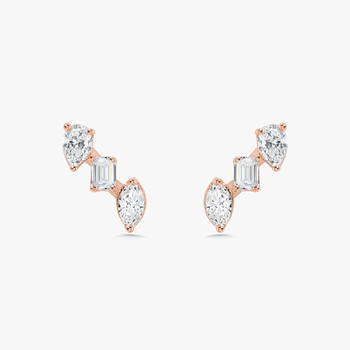 Multi Mixed Shape Diamond Bar Stud Earrings