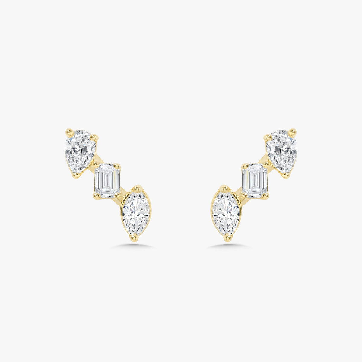 Multi Mixed Shape Diamond Bar Stud Earrings