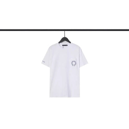 Chrome Heart T Shirts Blue Cross Loose Crew Neck Short Sleeve