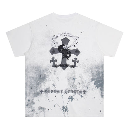 Chrome Heart T Shirts Starry Sky Inkjet Leather Short Sleeve T-Shirt