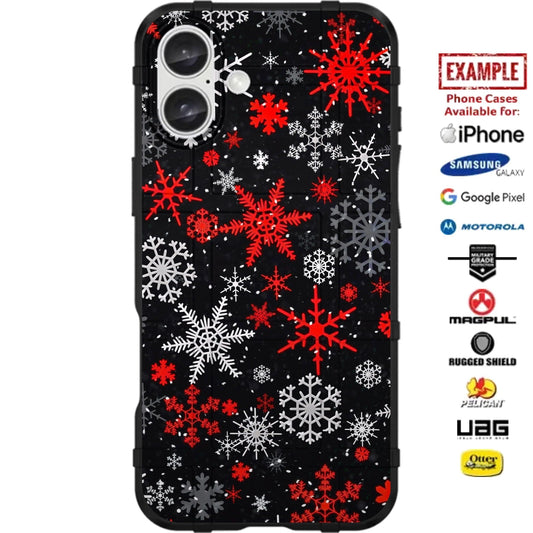 Christmas Black Red White Snowflakes Design Custom Printed Case Design for Apple, Samsung, Google & Motorola Phone Models
