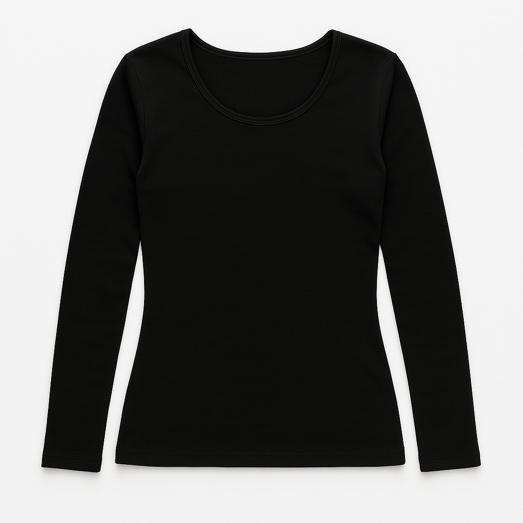 2Pcs Set Womens Cotton Crew Neck Thermal Long Sleeve Top Pants Underwear Thermals In Black