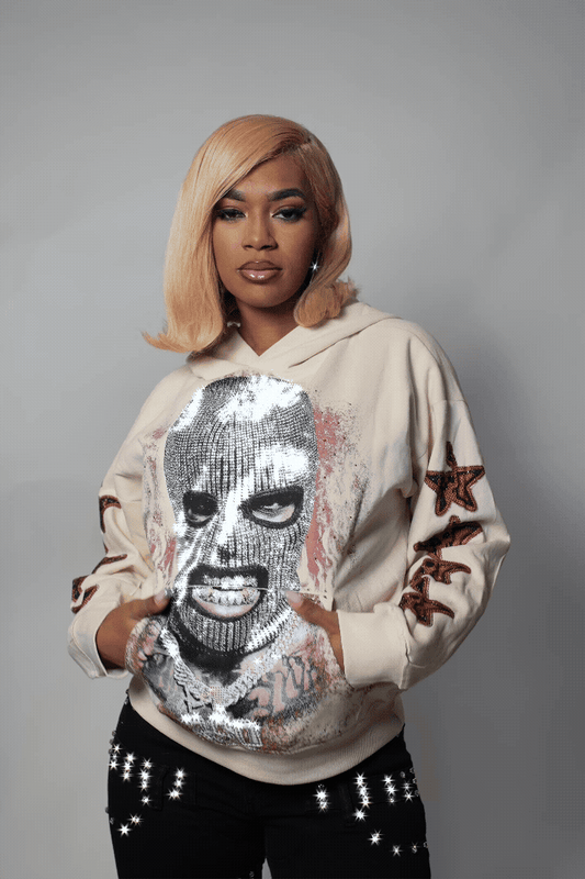 Ahsiyah Beige Rhinestone Hoodie