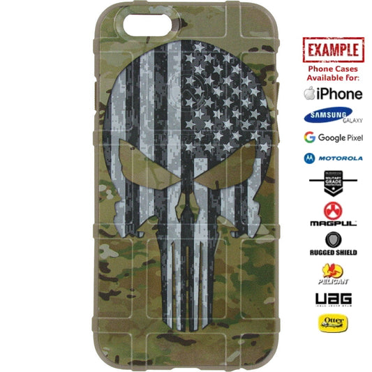 Multicam/Scorpion Camouflage, Subdued US American Flag Punisher Custom Printed Case Design for Apple, Samsung, Google & Motorola Phone Models