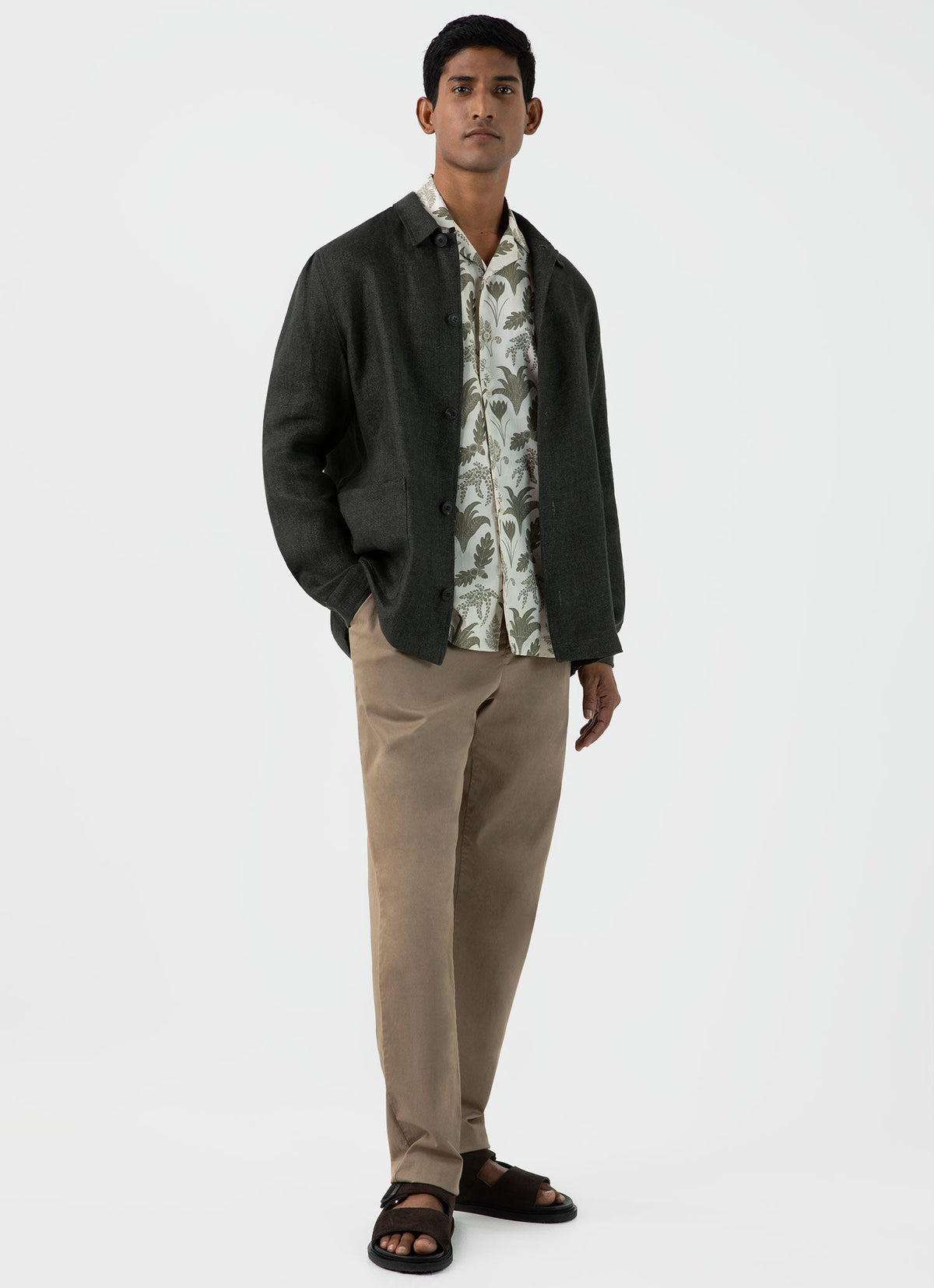 Mens Leaf Print Camp Collar Shirt In Ecru Ksmsht2009P Whhg