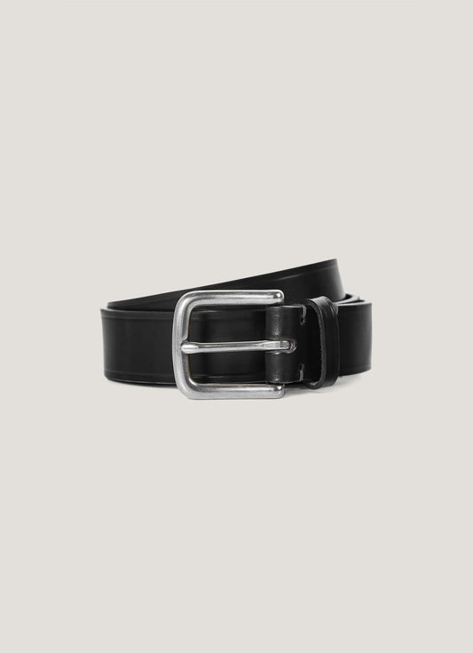 Mens 30Mm Chunky Leather Belt In Black Mbel9414 Bkaa